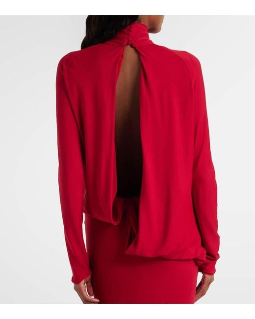 Magda Butrym Red Floral-Applique Draped Jersey Gown