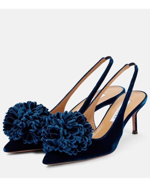 Aquazzura Blue Couturier 65 Velvet Slingback Pumps