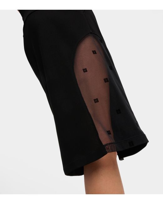 Givenchy Black 4g Tulle-trimmed Crepe Midi Dress