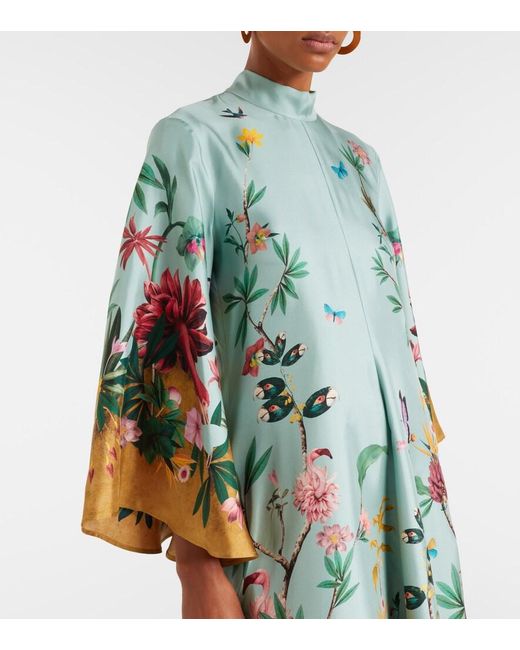LaDoubleJ Green Magnifico Floral Silk Twill Maxi Dress