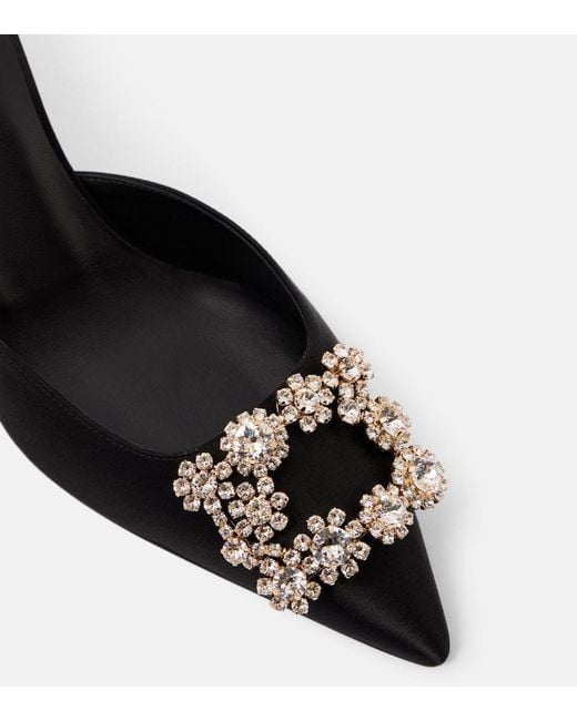 Roger Vivier Black Efflorescence 65 Embellished Satin Mules