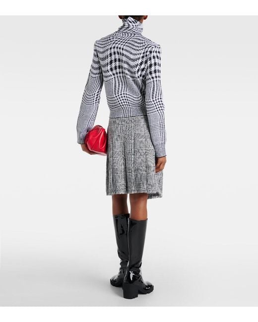 Burberry White Houndstooth Wool-Blend Turtleneck Sweater