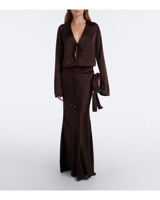 Bananhot Brown Nema Satin Maxi Dress