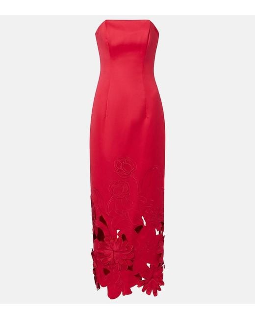 LEO LIN Red Rayna Floral-Applique Maxi Dress