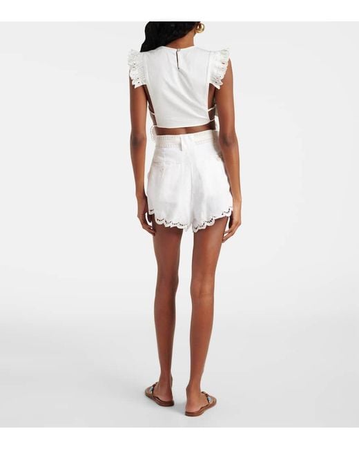 Flowers Richelieu Linen Shorts In White main image 1