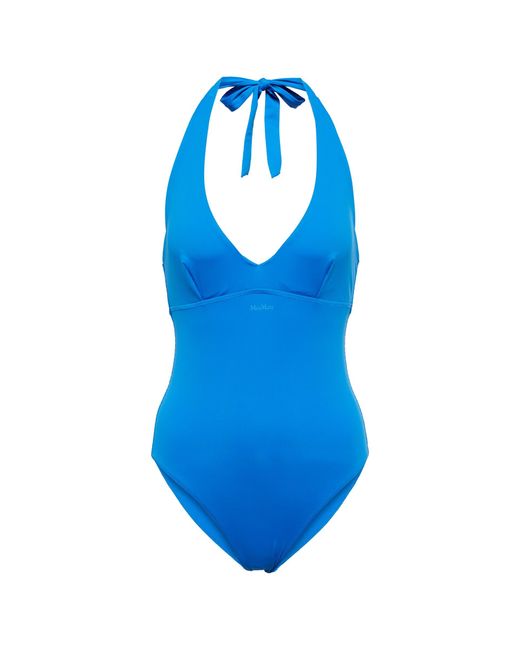 Max Mara Synthetic Vanna Halterneck Swimsuit in Blue | Lyst
