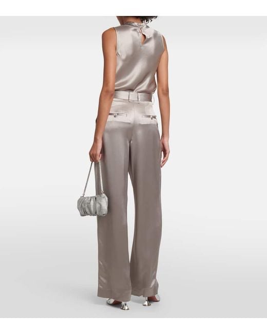 Staud Gray Luisa Pleated High-Rise Satin Pants