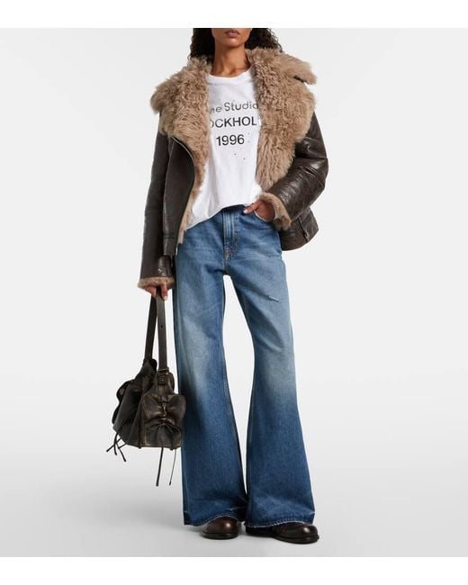 Jeans A Gamba Larga A Vita Alta di Acne in Blue