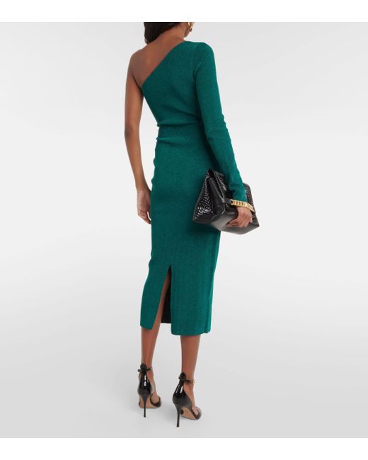 Victoria Beckham Green One-shoulder Knitted Midi Dress