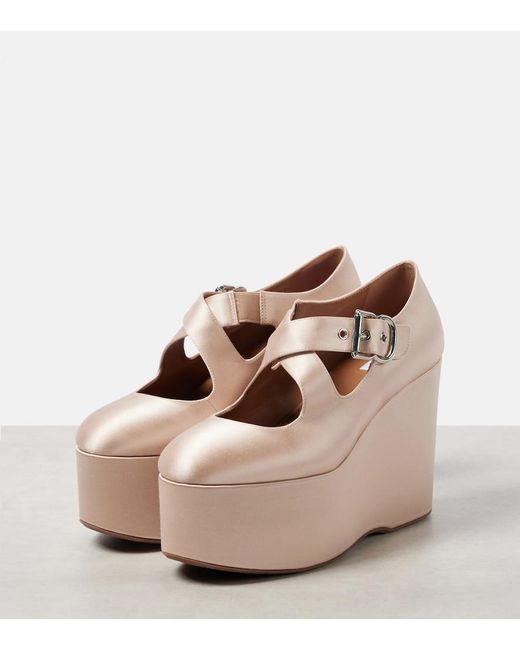 Alaïa Natural 110 Satin Platform Wedges