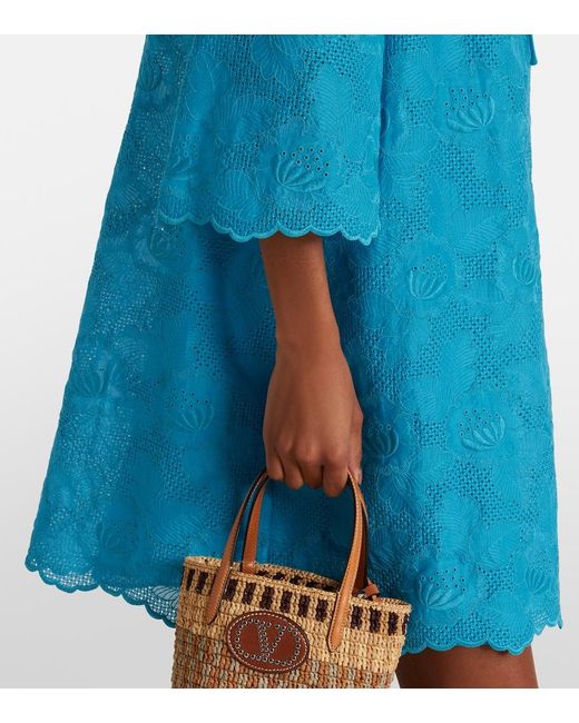 Valentino Blue Broderie Anglaise Silk-Trimmed Cotton Kaftan