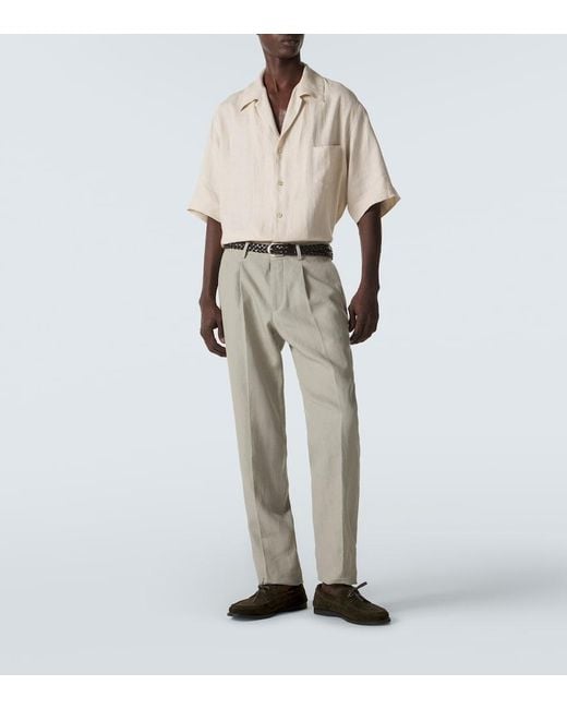 Kiton Natural Linen Bowling Shirt for men