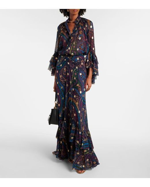 Etro Blue Paisley Silk Shirt