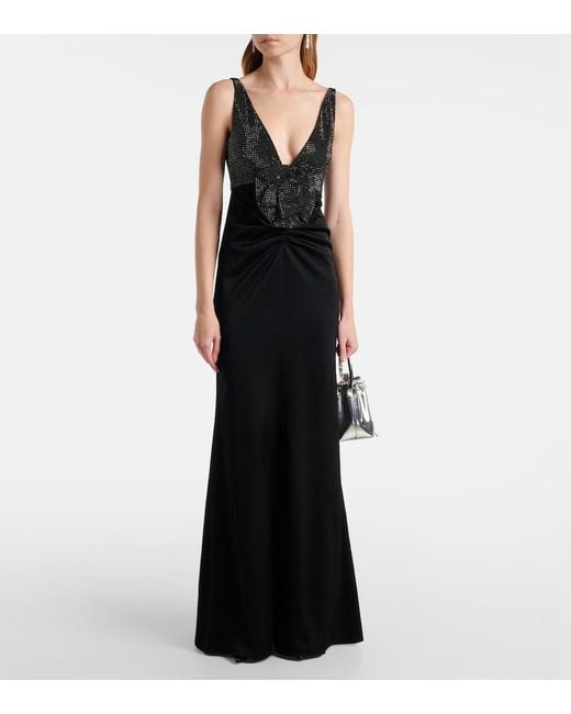 Roland Mouret Black Floral-Applique Embellished Satin Crepe Gown
