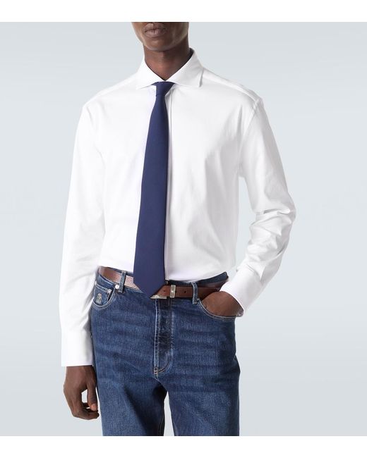 Brunello Cucinelli White Cotton Poplin Shirt for men