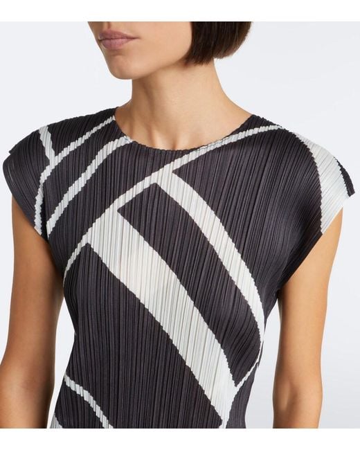 Pleats Please Issey Miyake Black Fold Line Pleated Printed Midi Dress