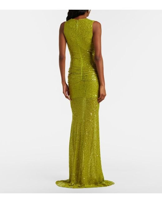 David Koma Green Sequined Draped Gown