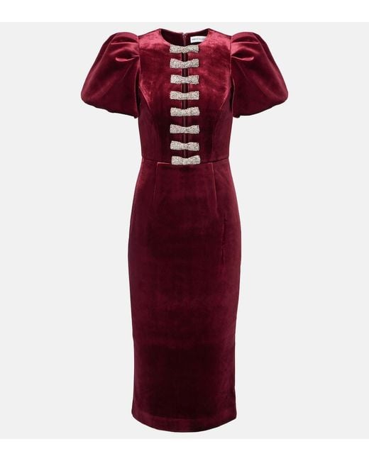 Rebecca Vallance Red Edwiena Embellished Velvet Midi Dress