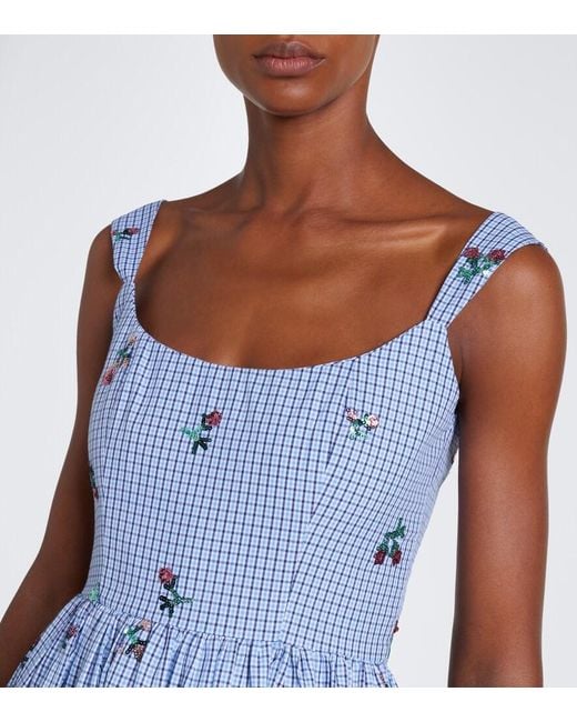 Markarian Blue Nara Sequined Gingham Cotton Midi Dress