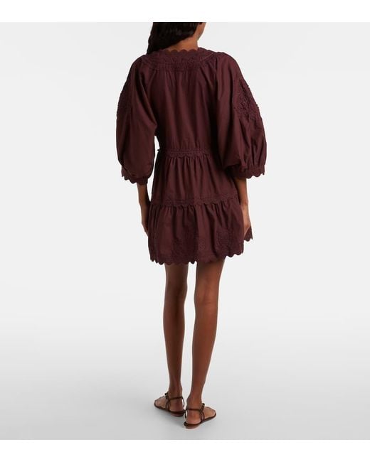 Juliet Dunn Red Scalloped Cotton Poplin Minidress