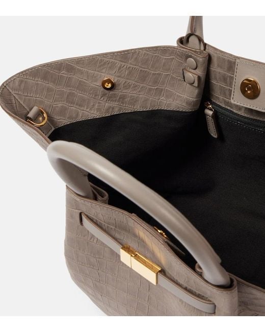 DeMellier London Brown New York Midi Croc-Effect Leather Tote Bag