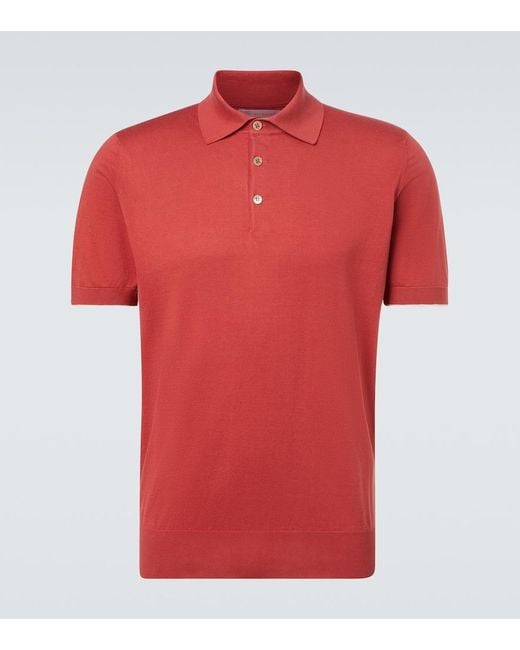 Brunello Cucinelli Red Cotton Pique Polo Shirt for men
