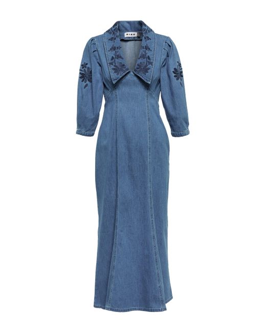 Rixo Blue Malia Denim Midi Dress
