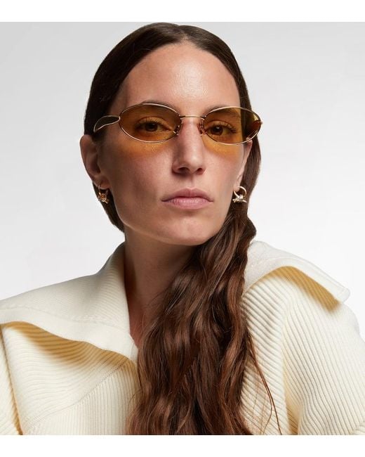 Bottega Veneta Metallic Sardine Oval Sunglasses
