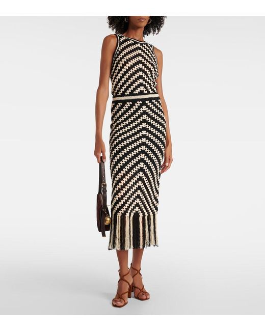 Zimmermann Black Crocheted Skirt With Fringes