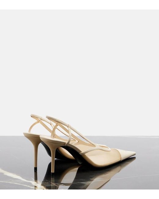 Saint Laurent White Renee Mesh And Leather Slingback Pumps