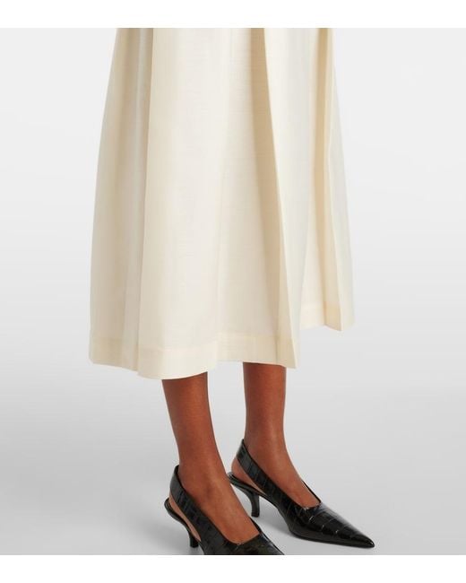 Totême White Twinflower Wool And Silk Midi Skirt