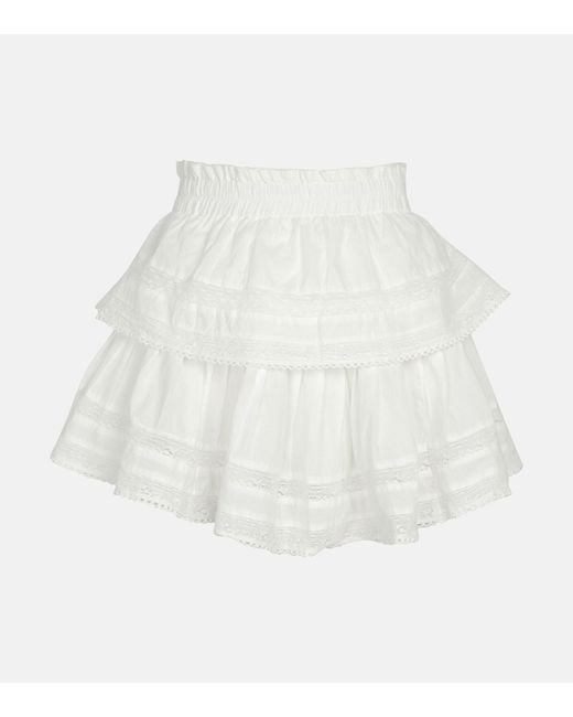 LoveShackFancy Ruffled Cotton Miniskirt in White | Lyst