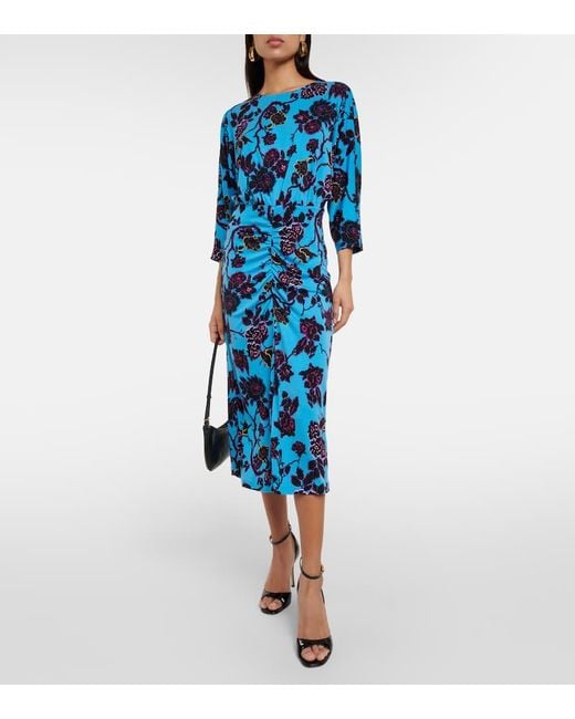 Abito Midi Chrisey Con Stampa Floreale di Diane von Furstenberg in Blue