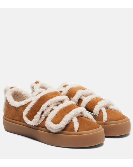 Inuikii Brown Shearling-Trimmed Suede Low-Top Sneakers