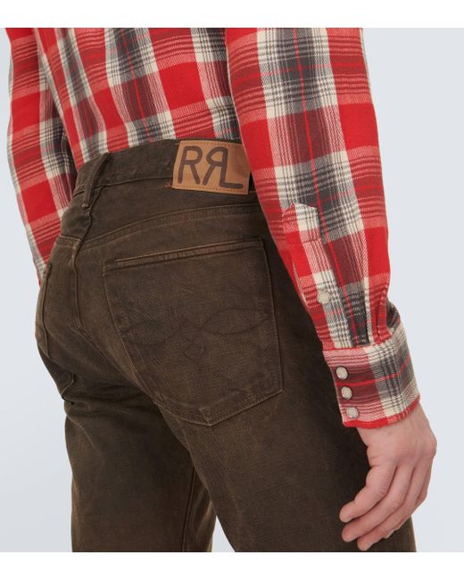 RRL Brown Patched Slim Jeans for men