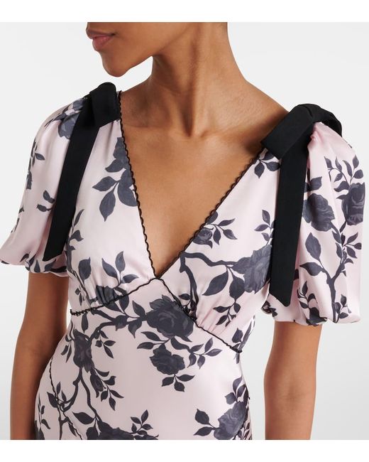 Self-Portrait White Floral Bow-Detail Satin Midi Dress