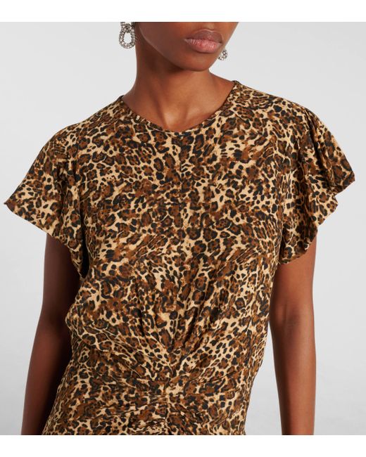 Leopard print silk midi dress hot sale