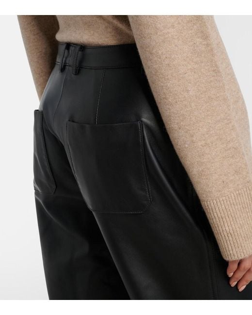 Vince Black Leather Cropped Straight Pants