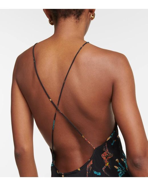 Rixo Black Bedrucktes Maxikleid Aus Seide