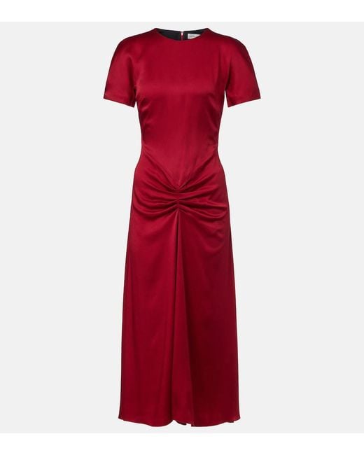 Victoria Beckham Gathered Satin Midi Dress