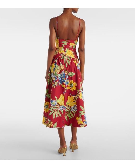 Polo Ralph Lauren Red Floral Cotton Midi Dress