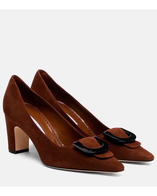 Manolo Blahnik Brown Beti 70 Suede Pumps