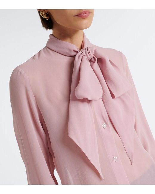 Nina Ricci Pink Tie-Neck Silk Blouse