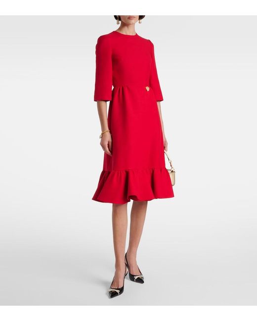 Valentino Red Crepe Couture Embellished Ruffled Midi Dress