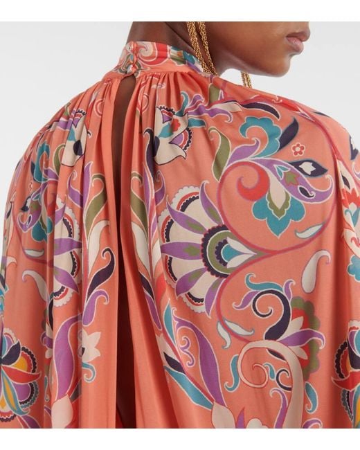 Vestido De Fiesta Con Capa Y Paisley Etro de color Red