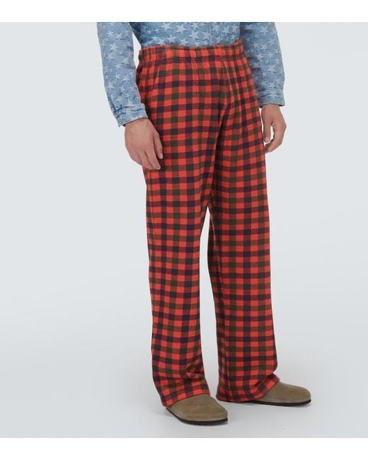 ERL Red Checked Cotton Straight Pants for men