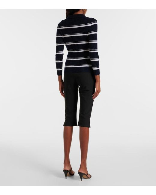 Vince Blue Striped Cashmere And Silk Polo Sweater