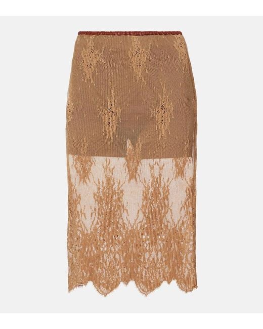 Falda Midi De Encaje Con Ribete De Piel JACQUES WEI de color Brown