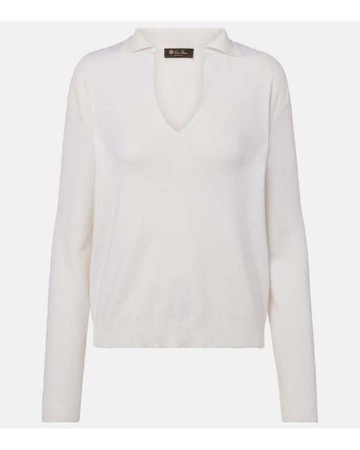 Loro Piana White Silk And Cotton Polo Sweater