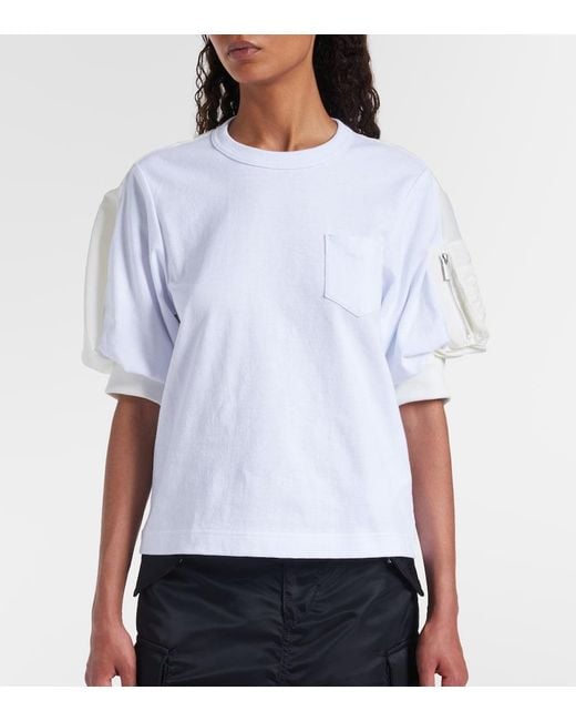 Sacai White Cotton Jersey And Twill T-Shirt